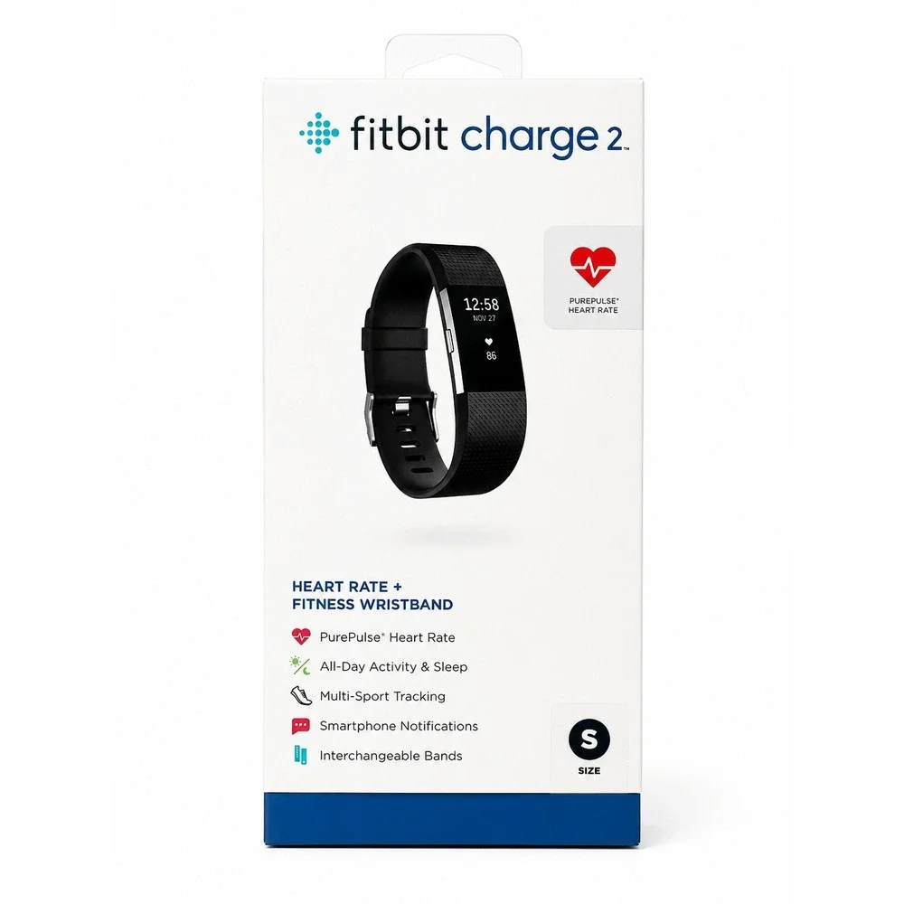 NEW Fitbit Charge 2 Size Small Stainless Steel Black Band Heart Rate Tracker